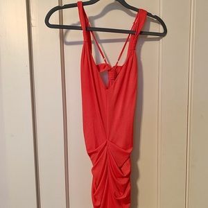 BCBG MaxAzria red body con dress ruched middle